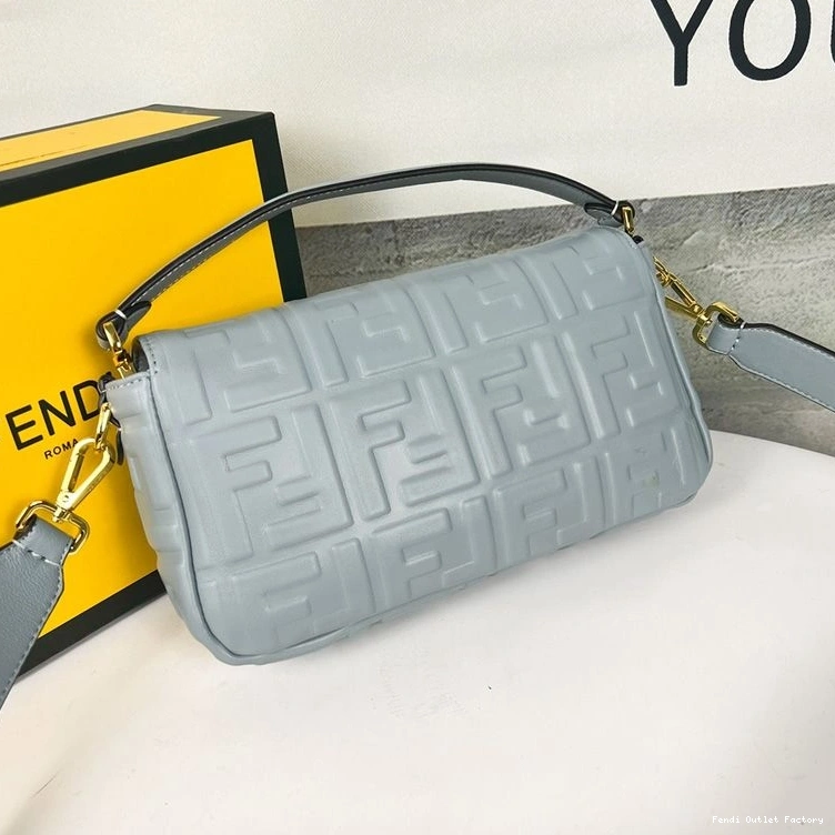 Cheap HOT In Nappa Blue Leather FF Motif Baguette Bag Fendi Sky Medium 0730